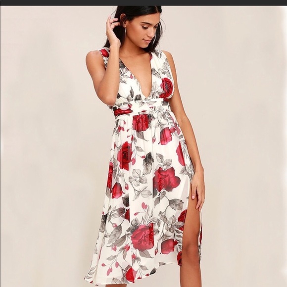 Lulu’s Queen of Hearts White Floral Print Dress - Picture 1 of 14